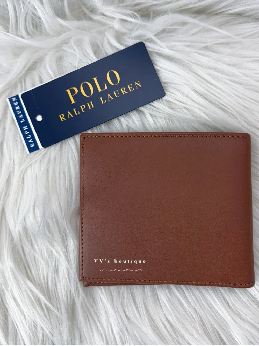 NWT Polo Ralph Lauren Bear Men Bifold Leather Billfold Wallet Brown